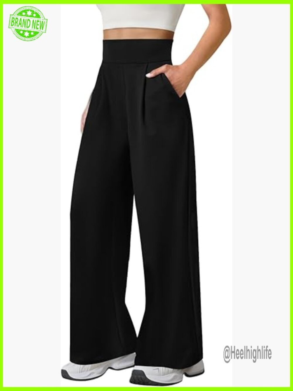 High Waist Wide Leg Yoga Pants Stretch Fabric Pockets Gym Lounge